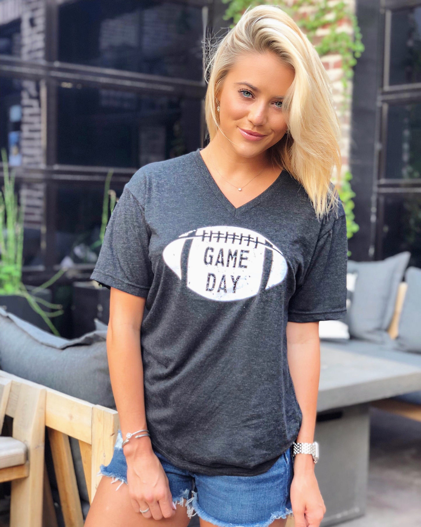 Football – GAME DAY – Vintage Black V-Neck Tee - Live Love Gameday®