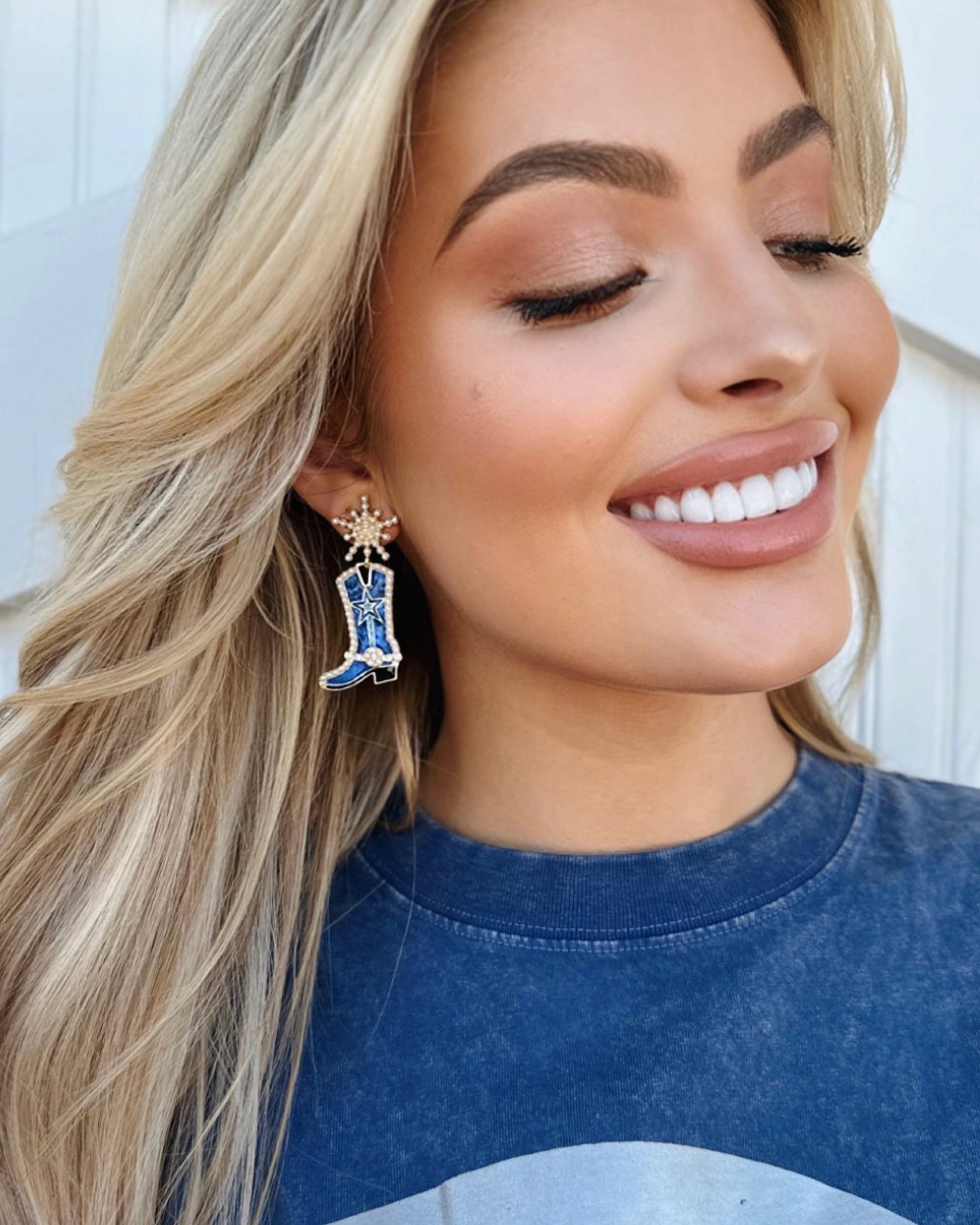 Navy Cowboy Boot Earrings - Live Love Gameday®