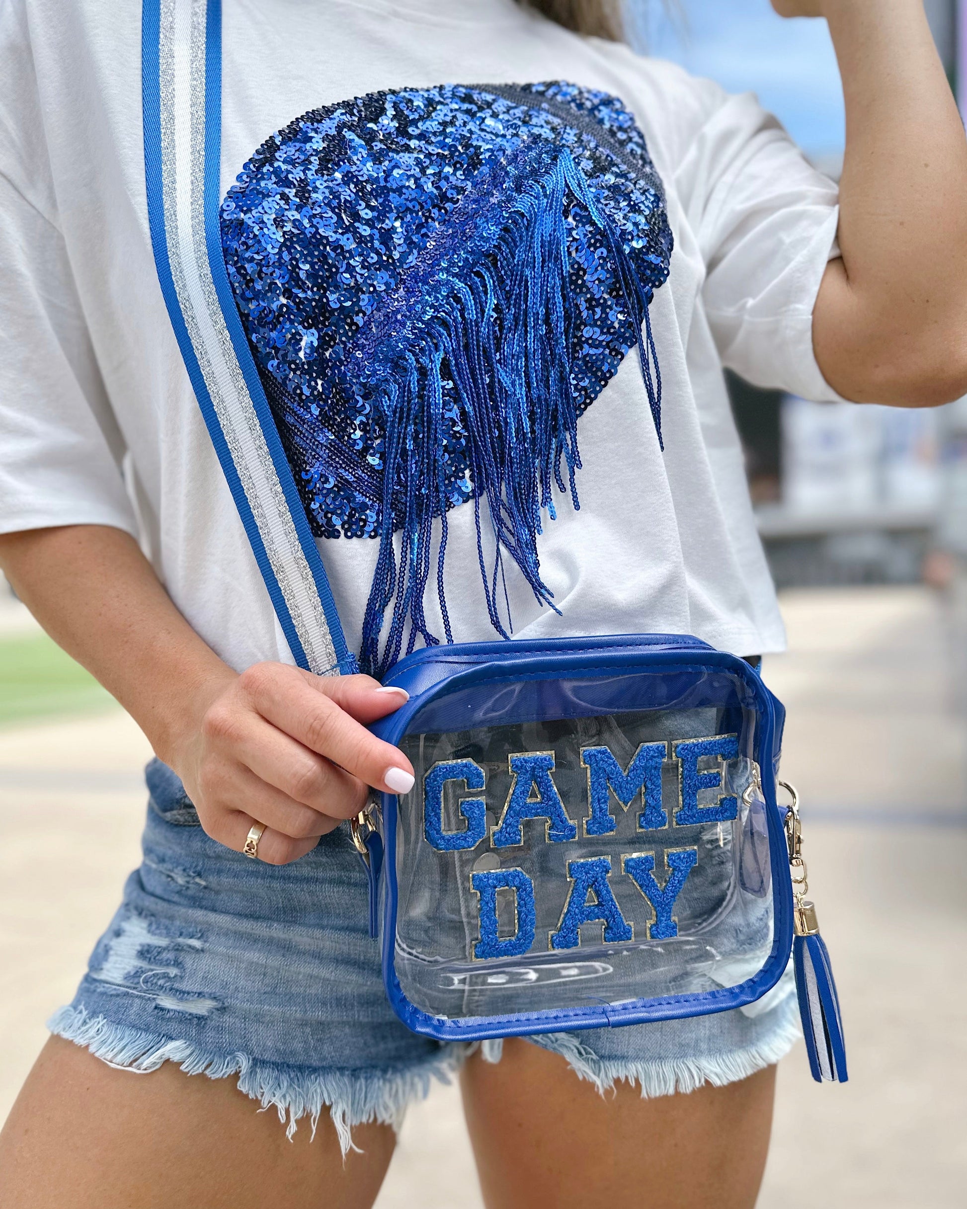 Royal Blue GAME DAY Chenille-Patch Stadium-Approved Clear Purse - Live Love Gameday®