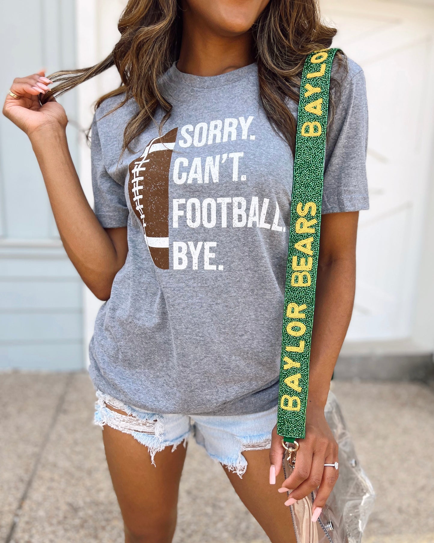 Gray Sorry. Can’t. FOOTBALL. Bye. Unisex Comfy Tee - Live Love Gameday®