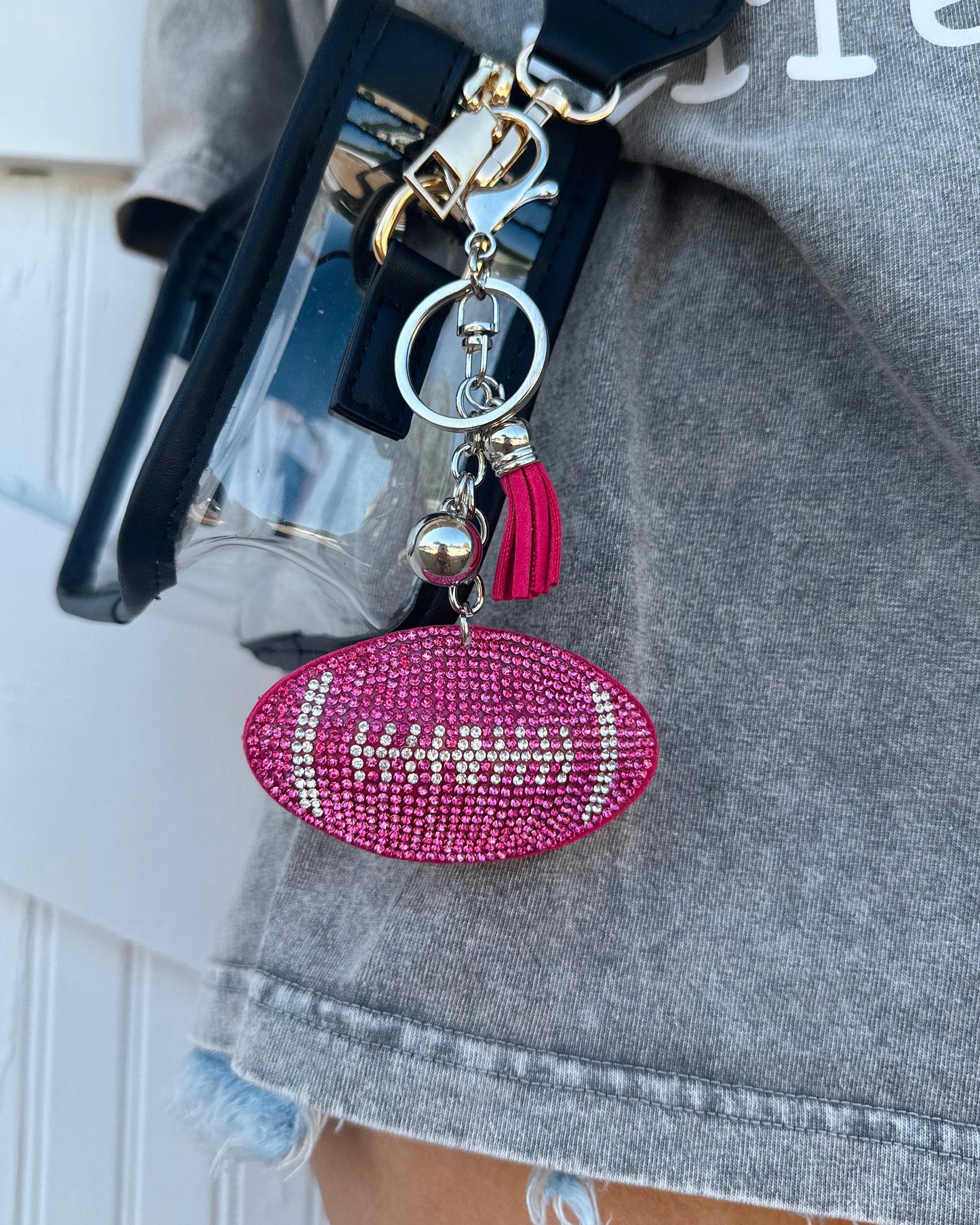 Hot Pink Crystal Football Keychain (Pre-Order Ships 9/1) - Live Love Gameday®