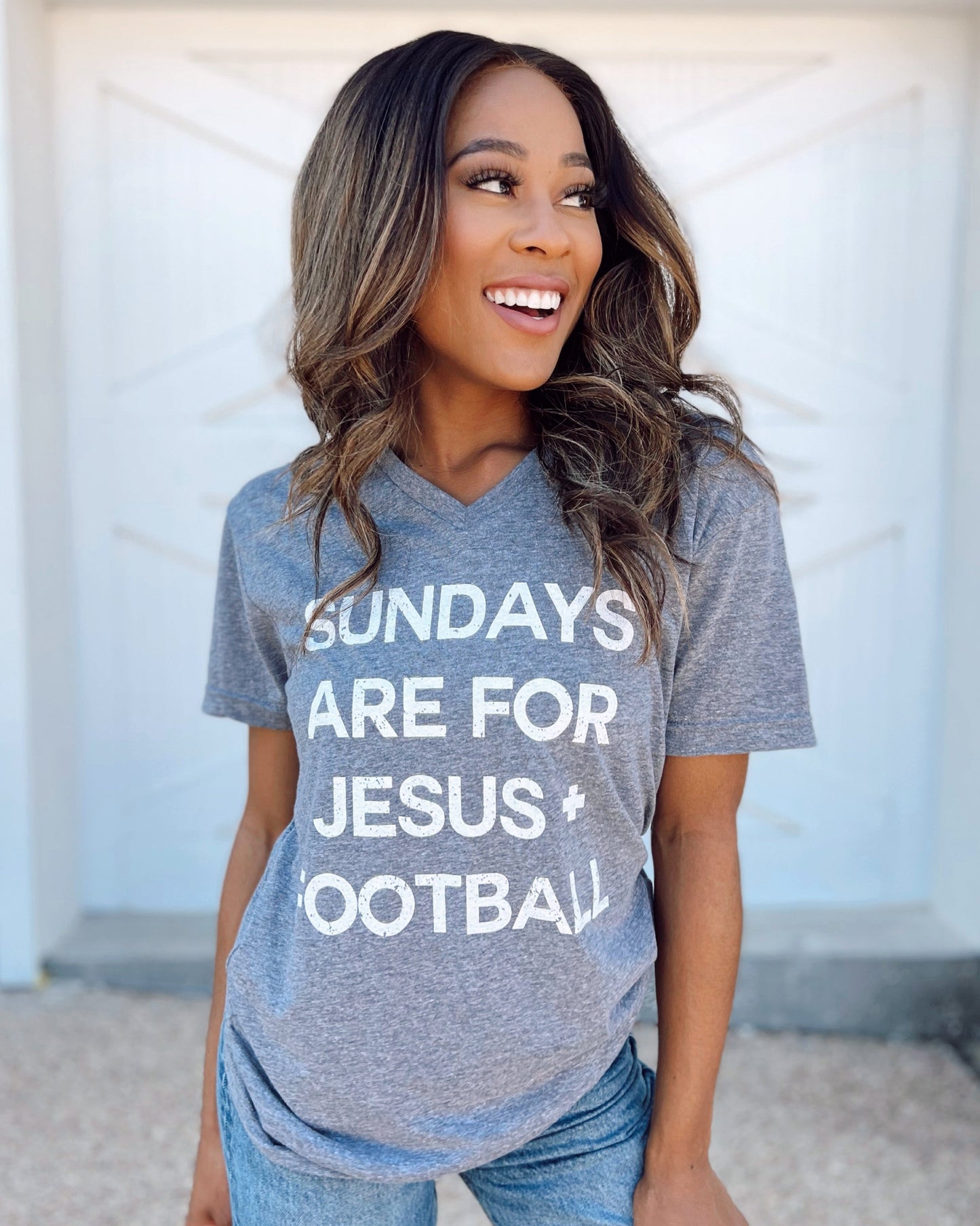 Sundays Are For Jesus + Football Tri-Blend Comfy Tee - Live Love Gameday®