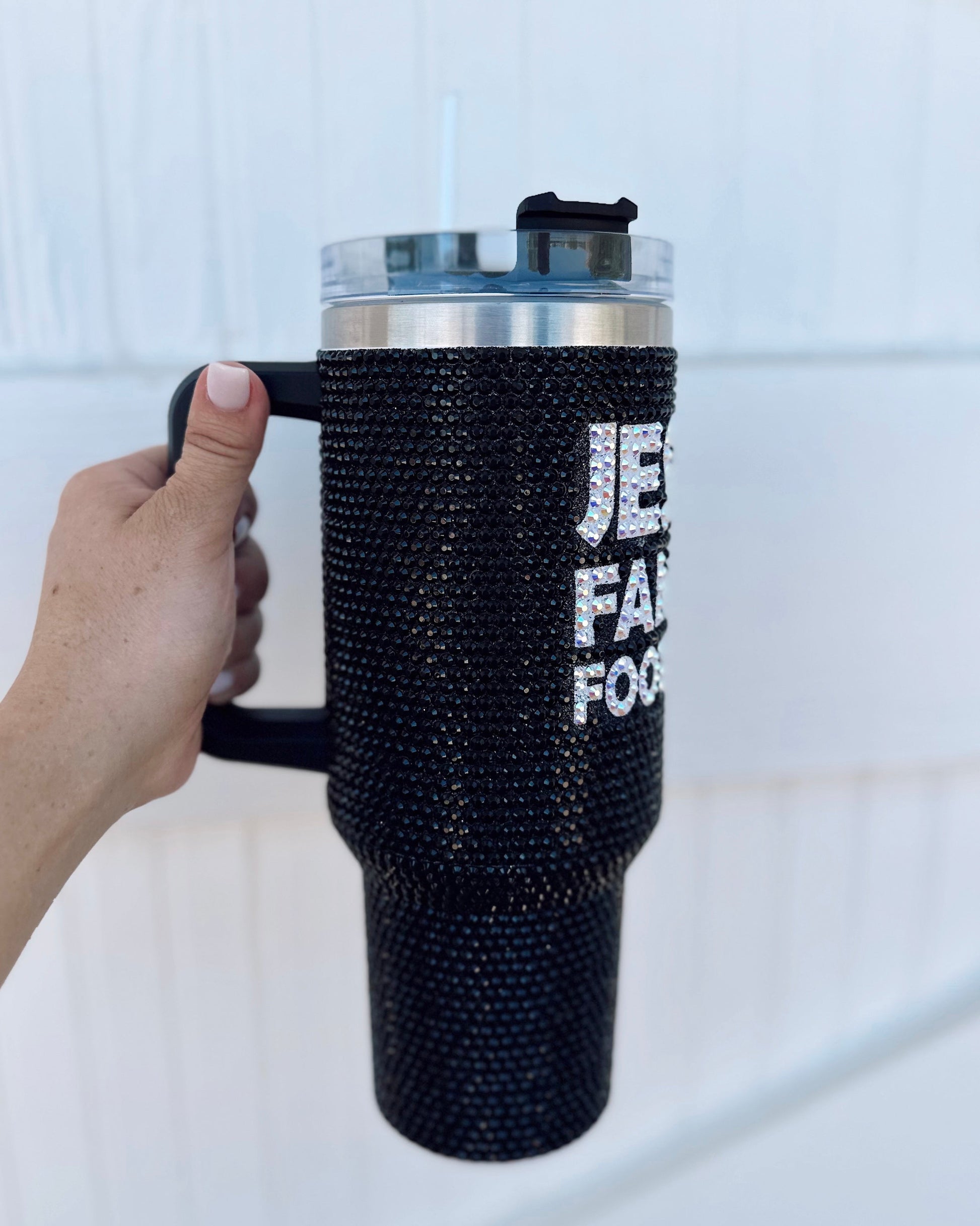 Crystal Jesus & Family & Football Black Tumbler (Pre-Order Ships 9/30) - Live Love Gameday®