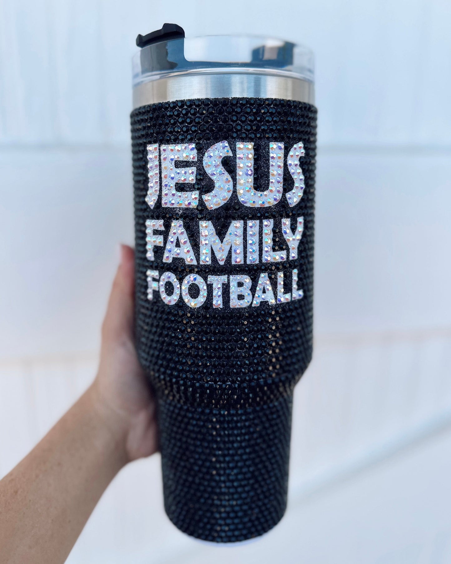 Crystal Jesus & Family & Football Black Tumbler (Pre-Order Ships 9/30) - Live Love Gameday®