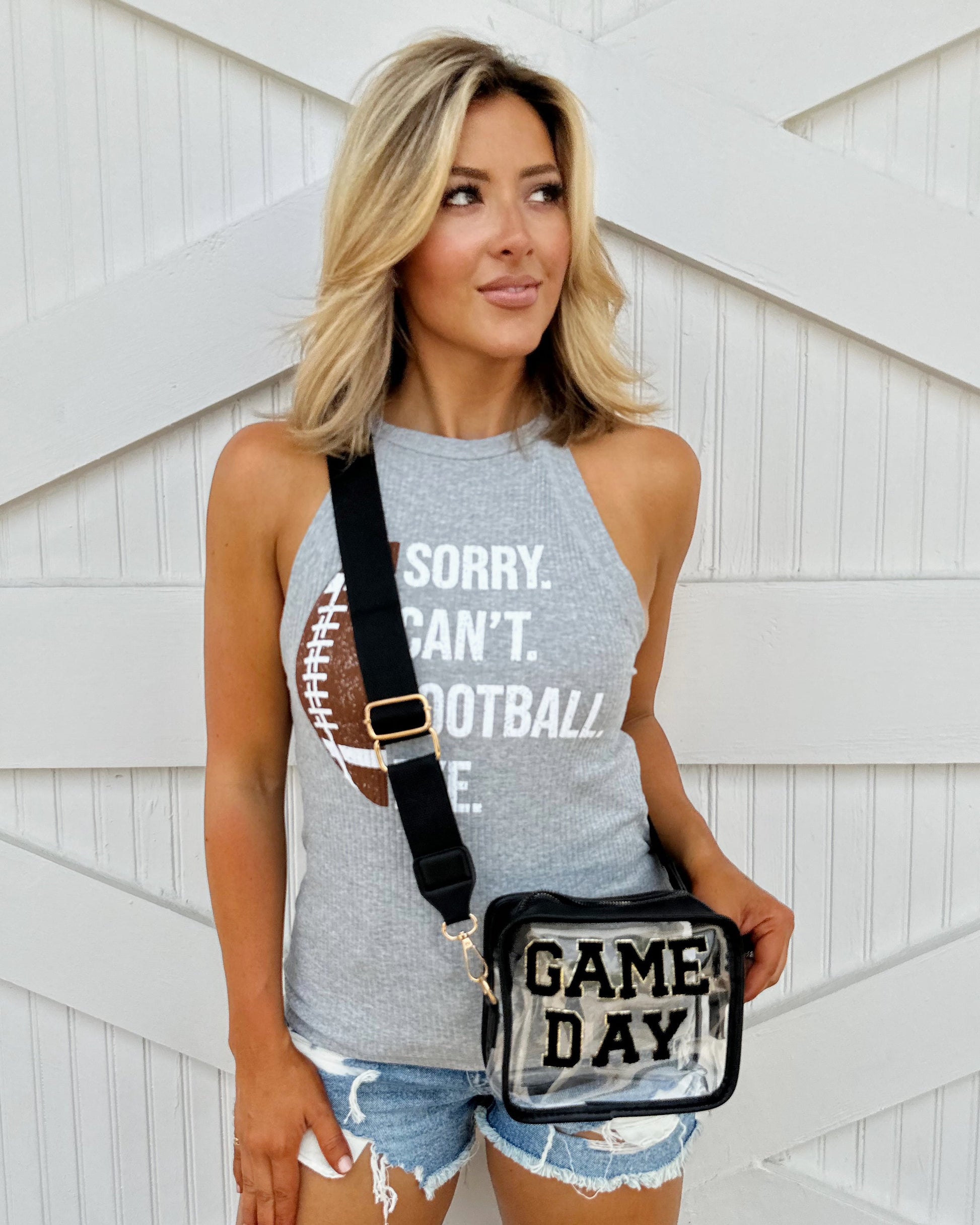 Black GAME DAY Chenille-Patch Stadium-Approved Clear Purse (Ships 7/24) - Live Love Gameday®