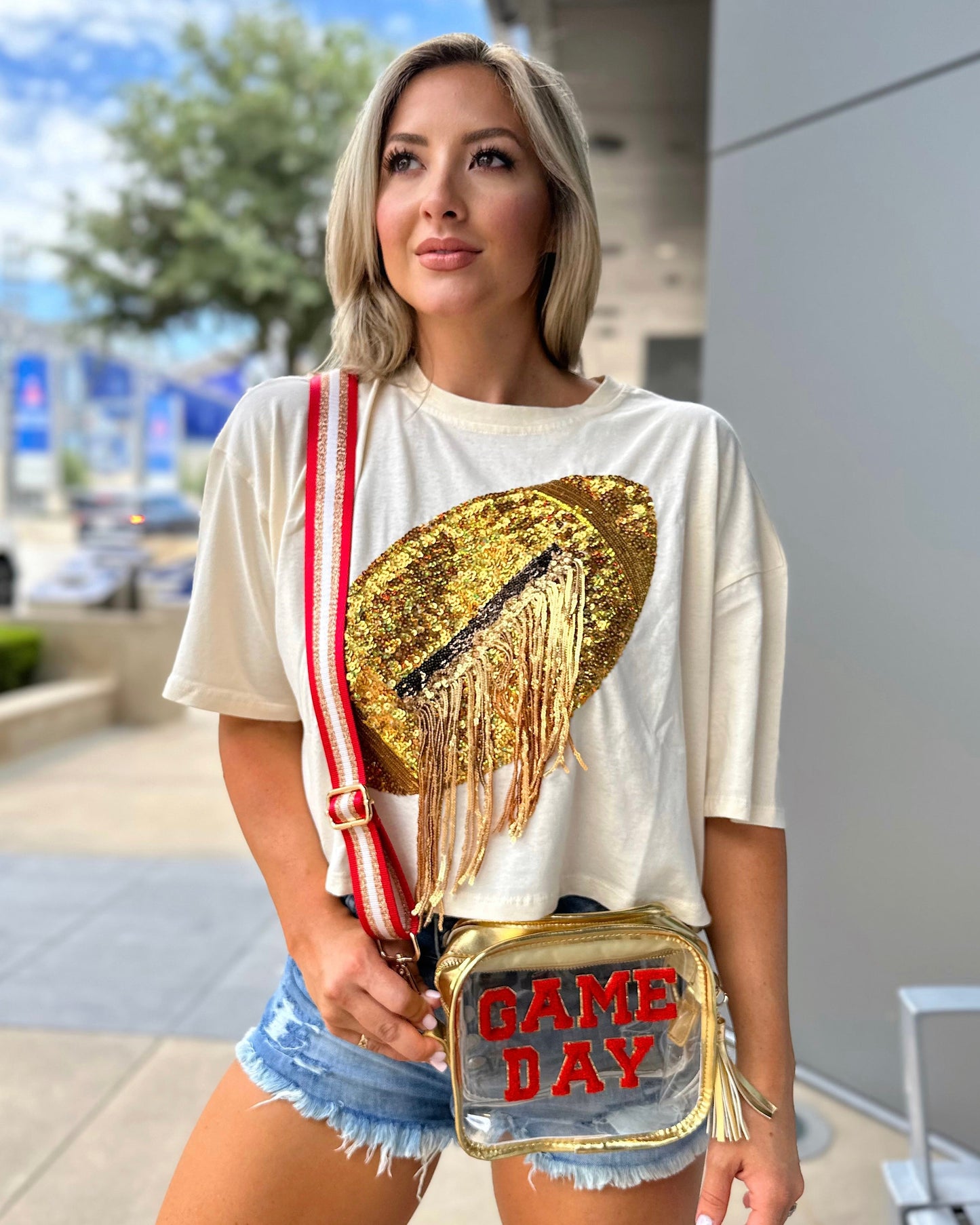 Red/Gold GAME DAY Chenille-Patch Stadium-Approved Clear Purse (Pre-Order Ships 8/15) - Live Love Gameday®