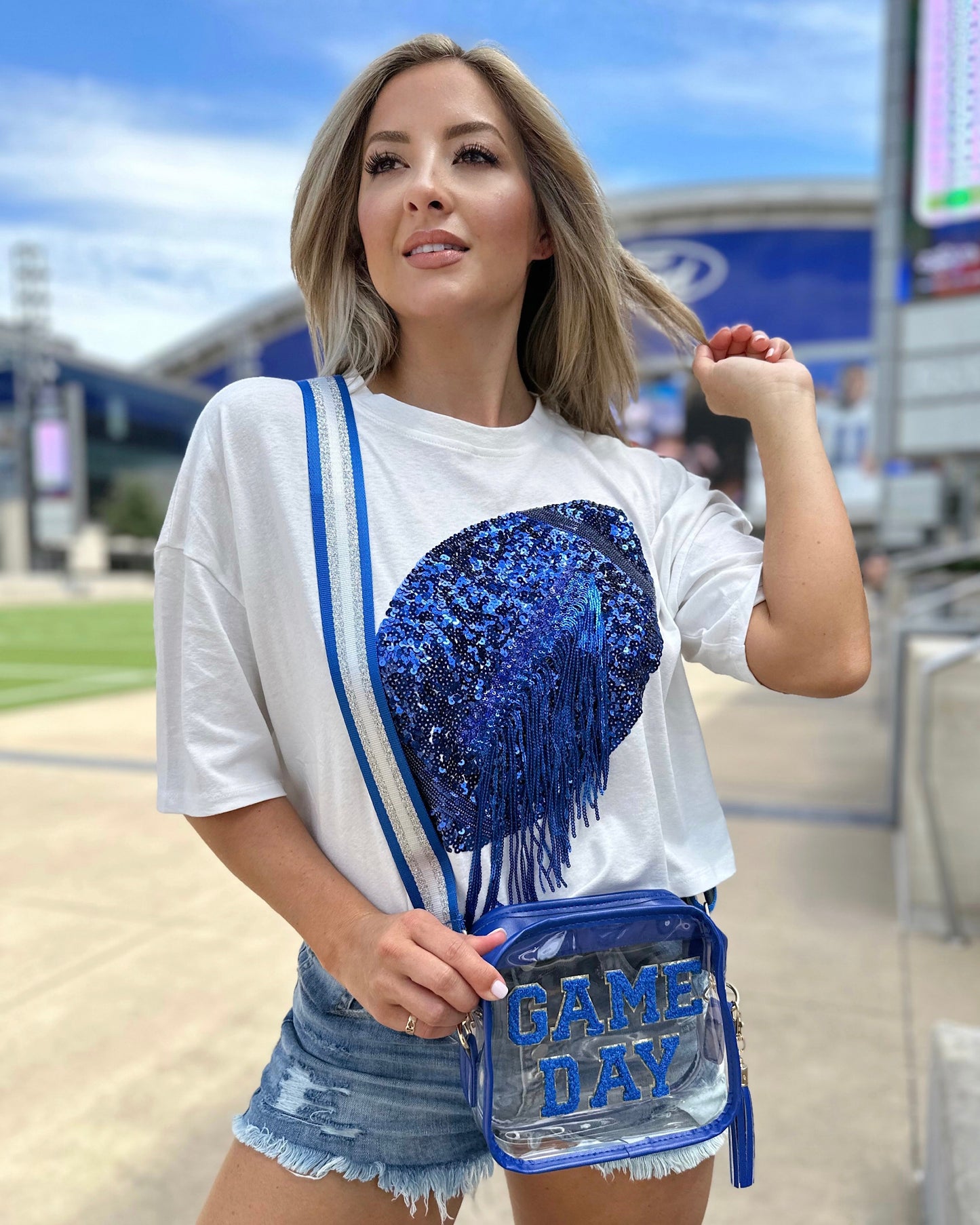 Royal Blue GAME DAY Chenille-Patch Stadium-Approved Clear Purse - Live Love Gameday®