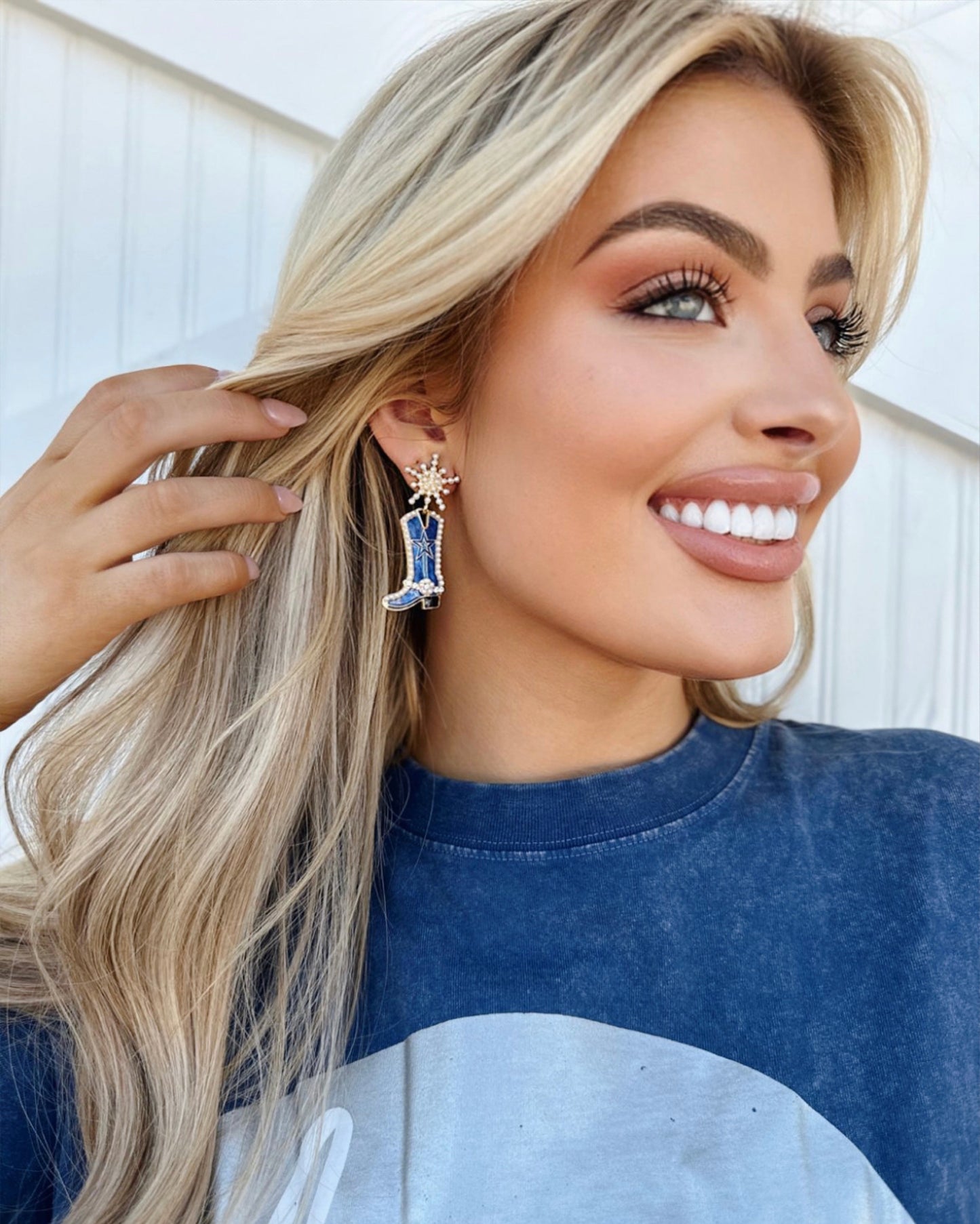 Navy Cowboy Boot Earrings - Live Love Gameday®