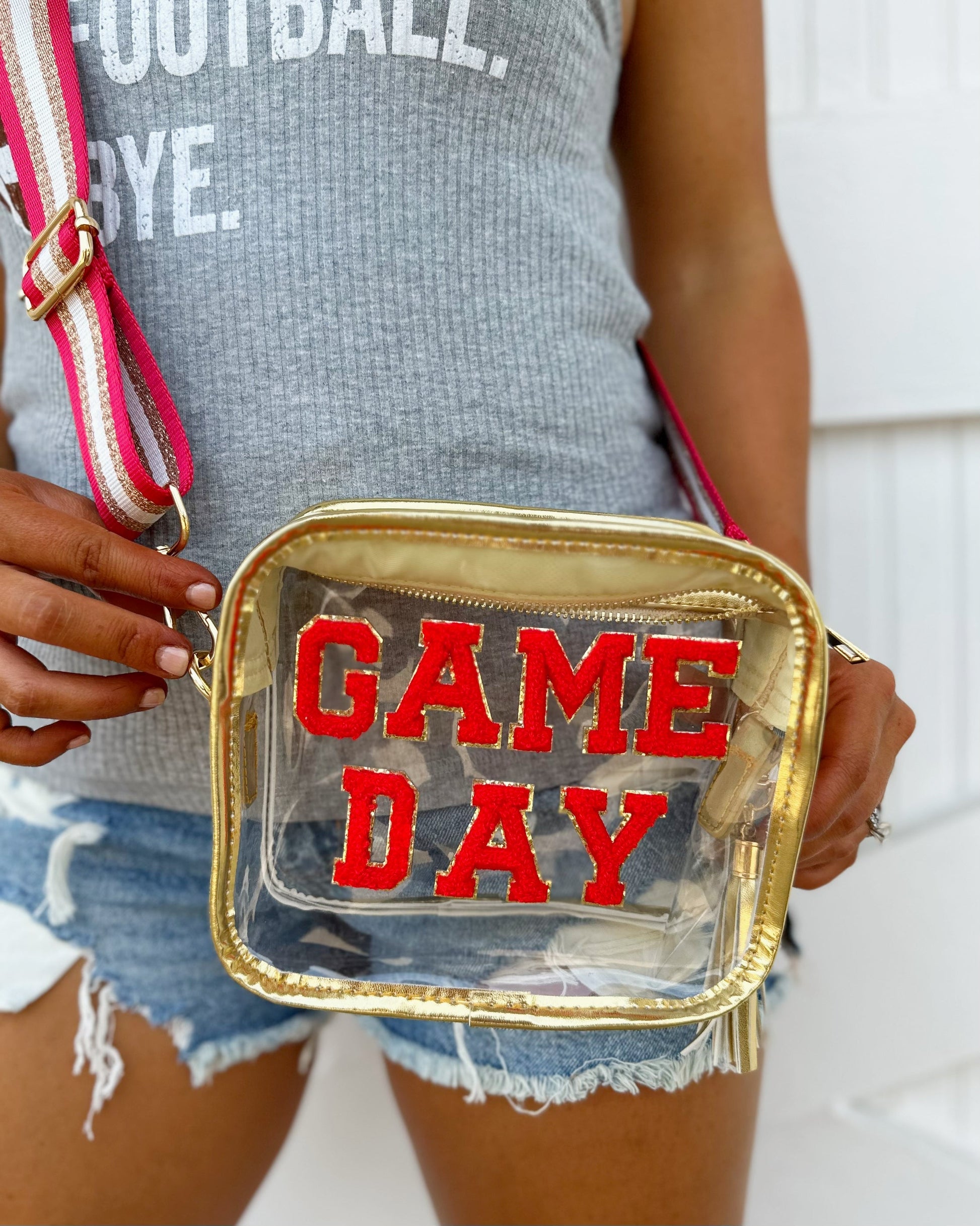 Red/Gold GAME DAY Chenille-Patch Stadium-Approved Clear Purse (Ships 7/24) - Live Love Gameday®