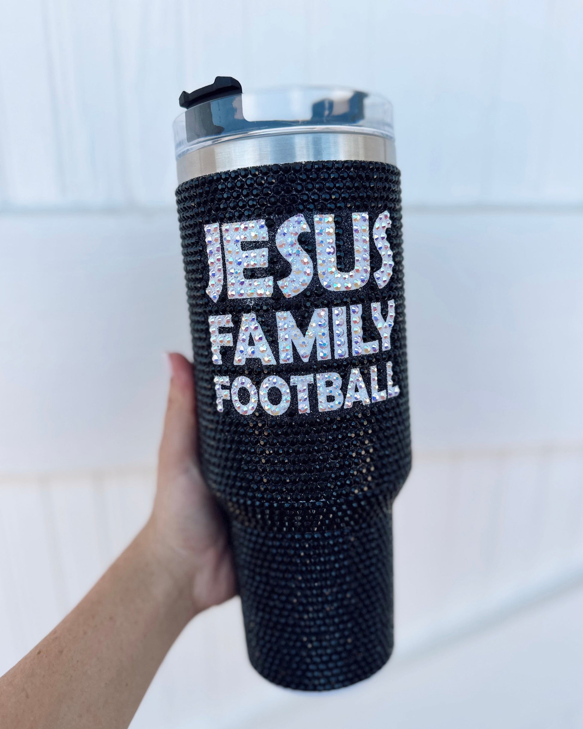 Crystal Jesus & Family & Football Black Tumbler (Pre-Order Ships 9/30) - Live Love Gameday®