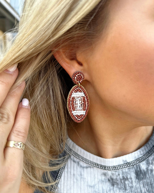 Blush/Brown Mini Beaded Football Earrings - Live Love Gameday®